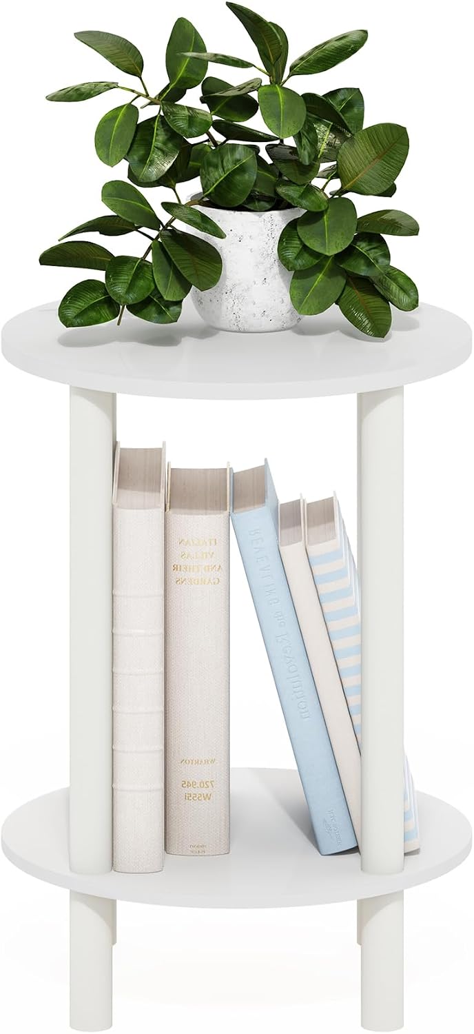 TURN-N-TUBE Toolless 2-Tier Round Side Table, White