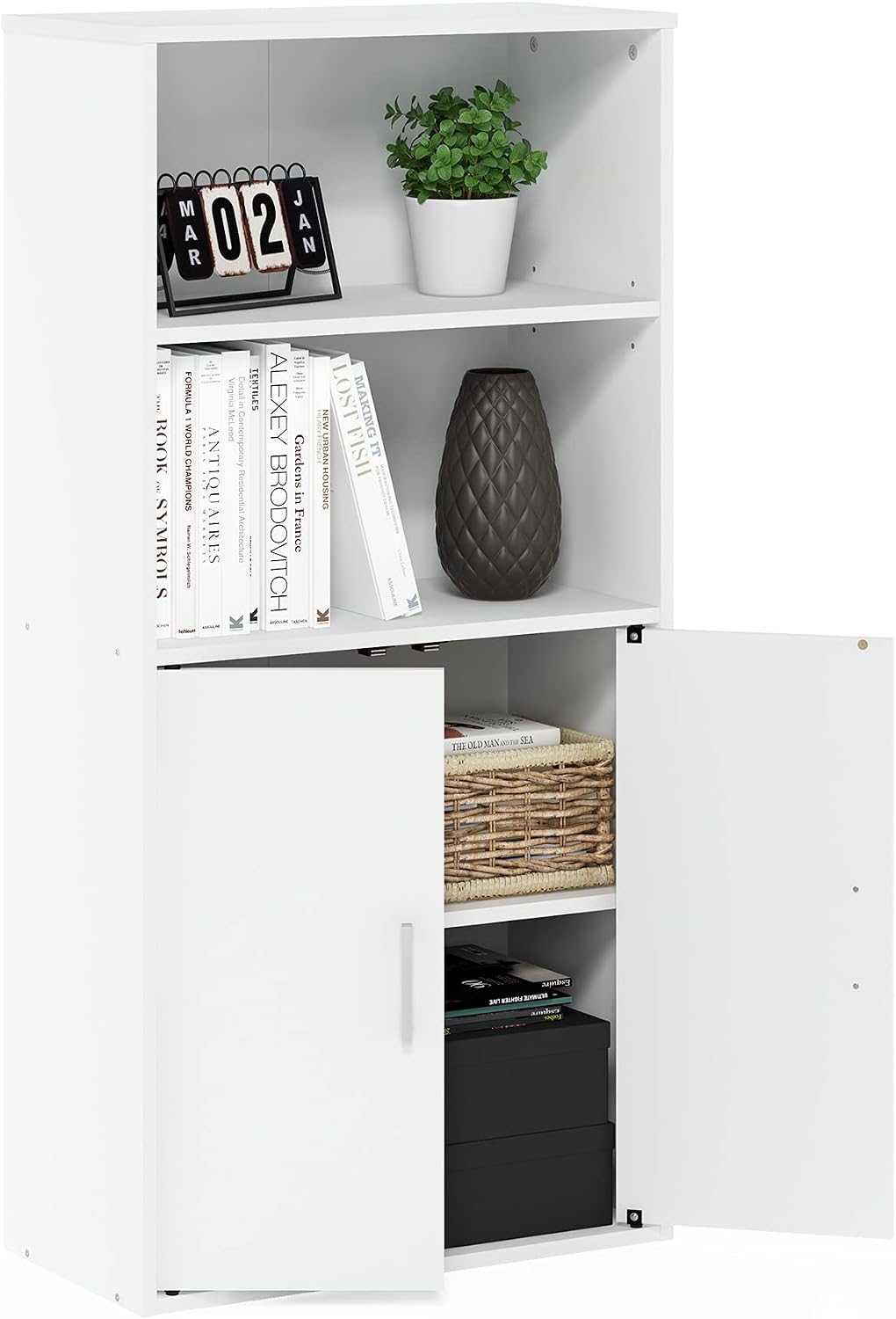 Pasir 4-Tier Storage Bookcase, Bookshelf, Multipurpose Shelf, White