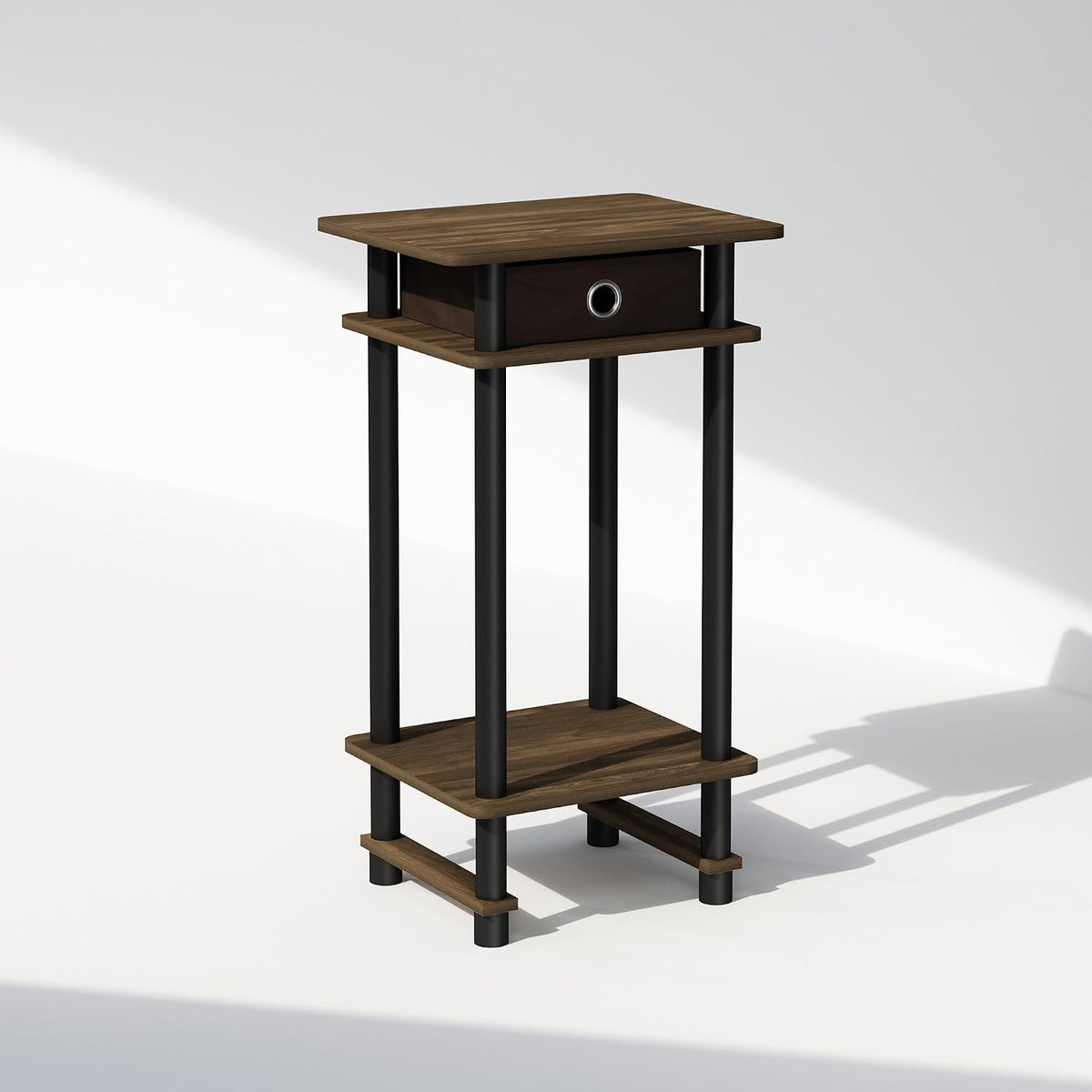 Turn-N-Tube Tall Nightstand with Bin, 1-Pack, Plastic Poles, Columbia Walnut/Black/Dark Brown