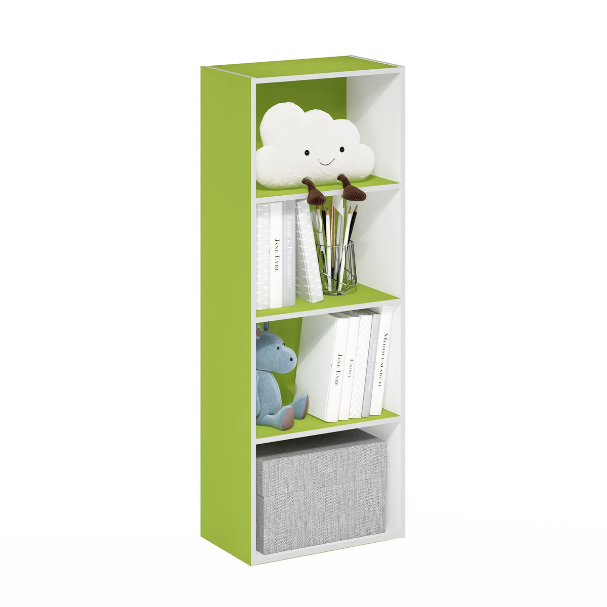 4-Tier Book Shelf, Open Shelves Bookshelf, Light Blue/White