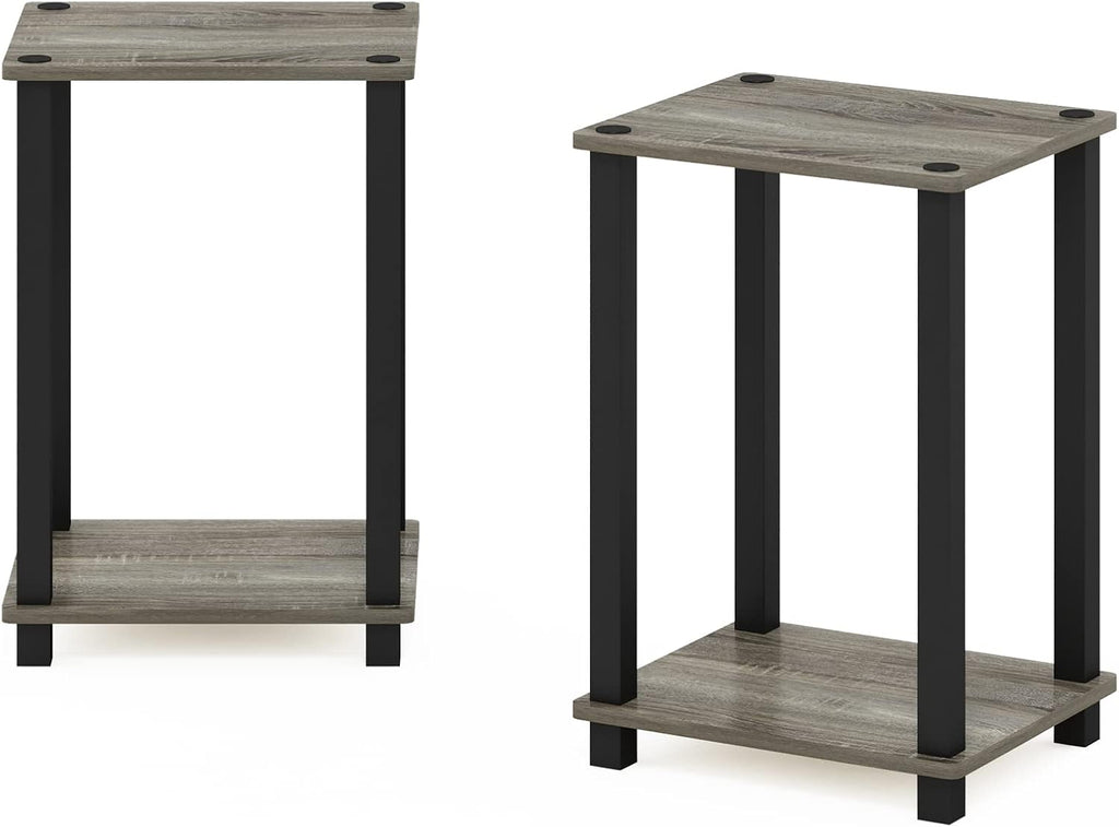Simplistic Set of 2 Toolless 2-Tier Side Tables, French Oak