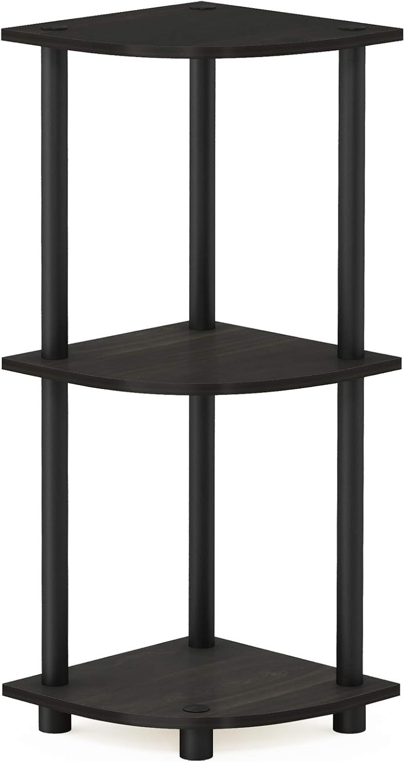 TURN-N-TUBE Corner Shelf, 3-Tier Corner Bookshelf, Display Storage Shelves with Open Shelves, for Organization and Storage, Living Room, Home Office, Garage, Espresso