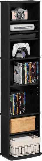 JAYA DVD Shelf, 8-Tier Tall Narrow CD Rack, Media Shelf with Adjustable Shelves, DVD Storage Cabinets for CD Bluray Game Disc, Easy Assembly, for Living Room, Home Office, Espresso
