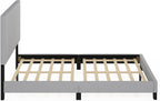 Lucy Bed Frame, Queen Size Bedframe with Geometric Design Upholstered Headboard, Bed with Adjustable Headboard, No Box Spring Needed, 12pcs Wooden Slat Support, for Bedroom, Dorm, Glacier