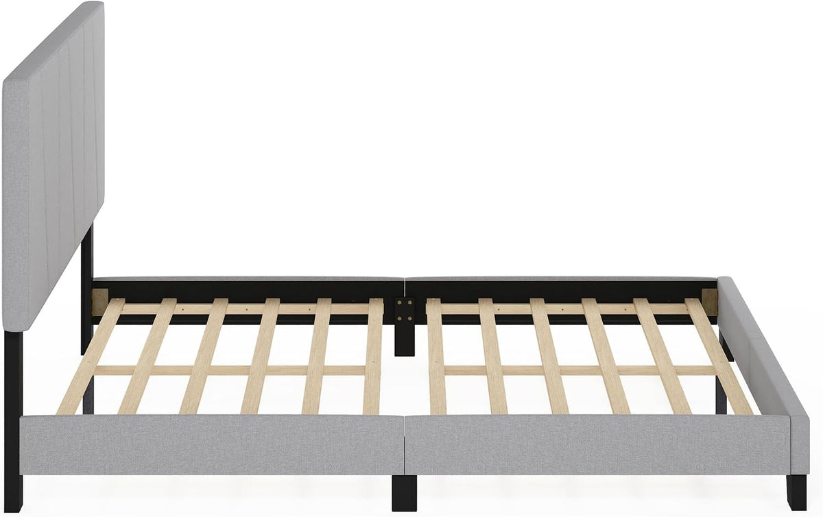Lucy Bed Frame, Queen Size Bedframe with Geometric Design Upholstered Headboard, Bed with Adjustable Headboard, No Box Spring Needed, 12pcs Wooden Slat Support, for Bedroom, Dorm, Glacier