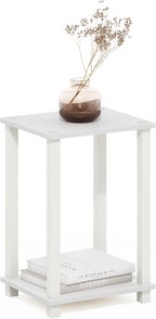 Simplistic Toolless Assembly Side Table, White 2-Tier End Table, Open Shelf Night Stand, Bedside Table for Living Room, Bedroom, Home Office, Plain White/White