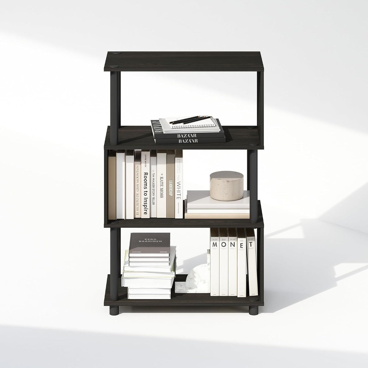 Reed 4-Tier Geometric Book Shelf with Open Shelf, Espresso