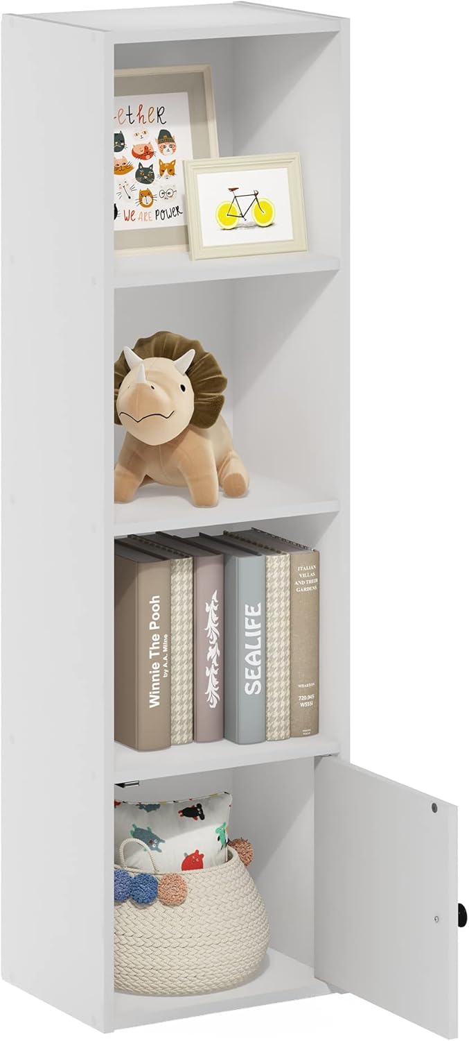 Luder Shelf Bookcase with 1 Door Storage Cabinet, White
