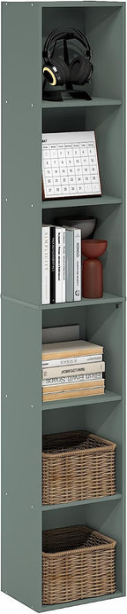 LUDER Book Shelf, 6-Tier Tall Modern Bookshelf, Bookcase with Open Shelves, 9.3 x 12 x 71, for Living Room, Bedroom, Home Office, Sage Green