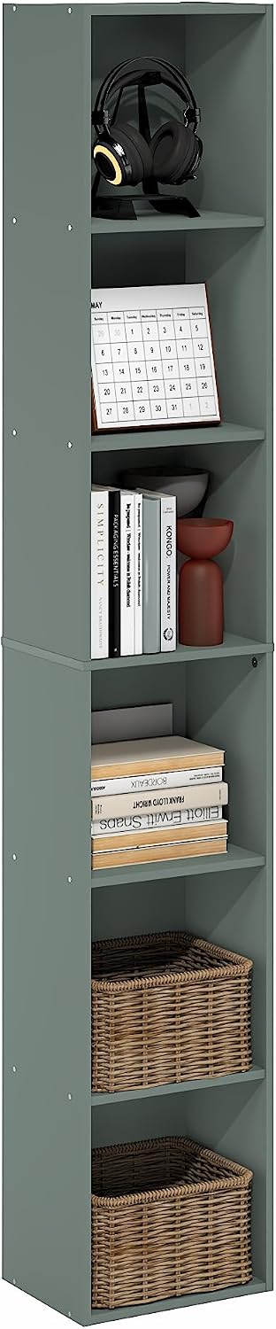 LUDER Book Shelf, 6-Tier Tall Modern Bookshelf, Bookcase with Open Shelves, 9.3 x 12 x 71, for Living Room, Bedroom, Home Office, Sage Green