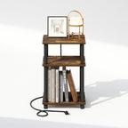 JUST 3-Tier Night Stand with Charging Station, Amber Pine