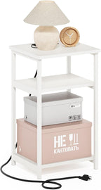 Moretti 3-Tier Metal Frame Charging Station Night Stand, White
