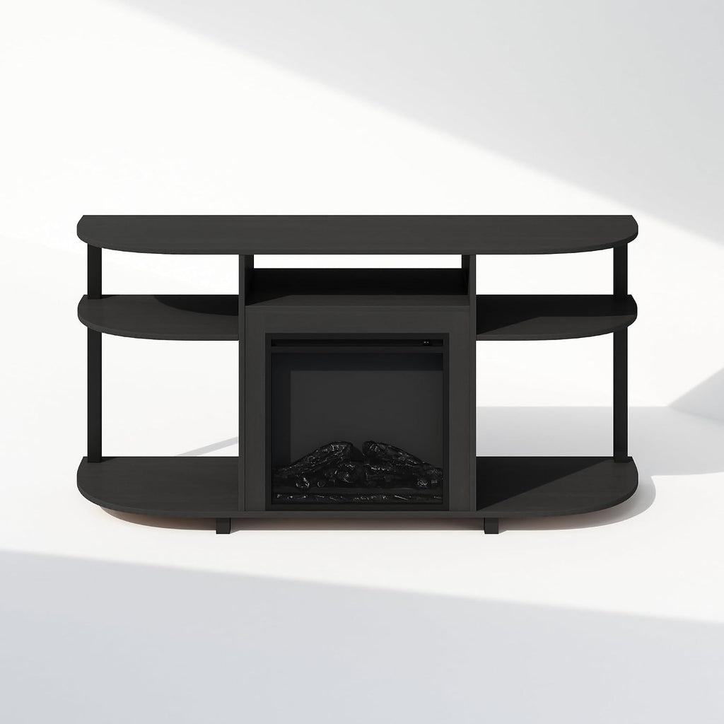 Jensen Fireplace TV Stand, NO Heat Decorative Electric Fireplace TV Stand for TV up to 55 Inch, with Curved Open Storage, for Living Room, Americano