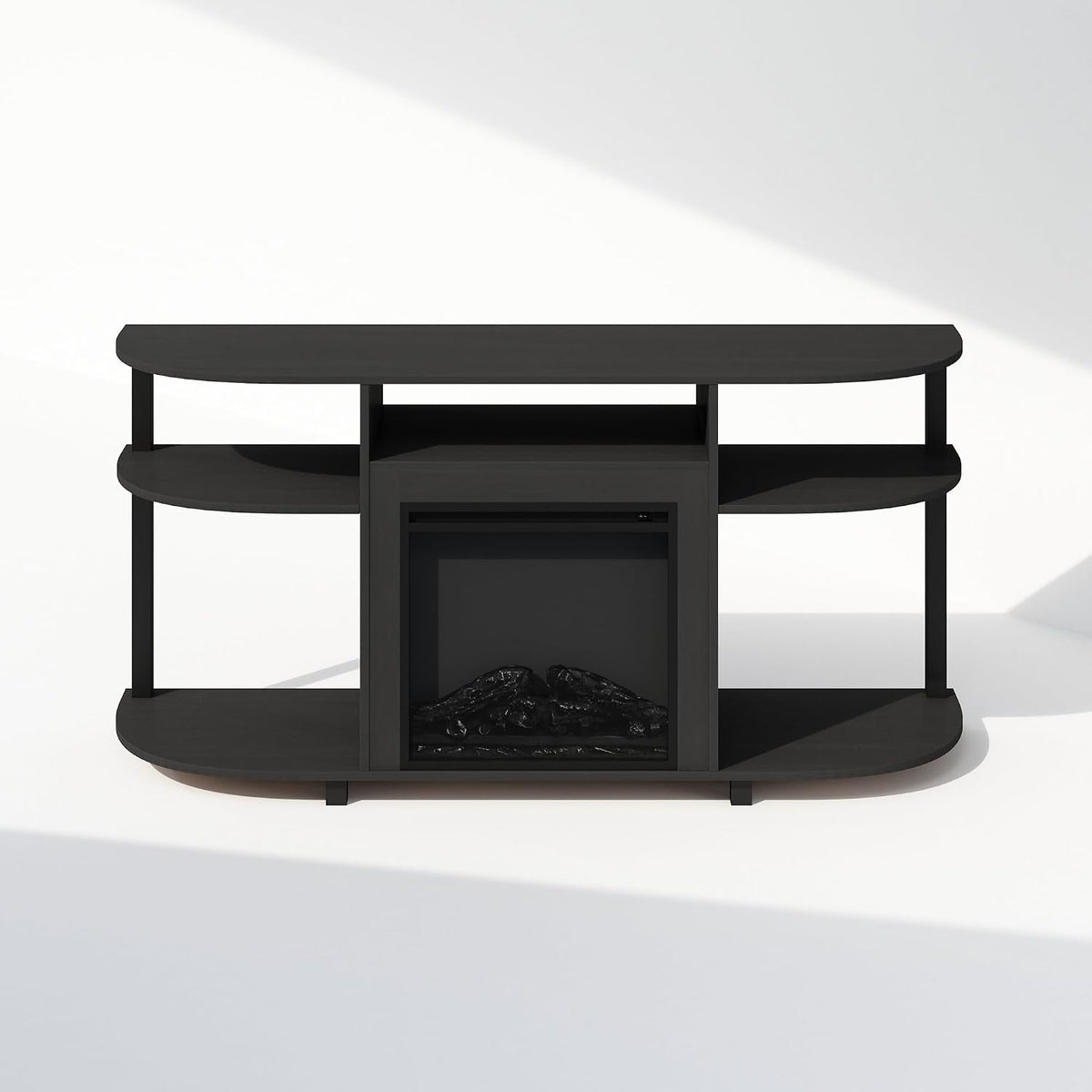 Jensen Fireplace TV Stand, NO Heat Decorative Electric Fireplace TV Stand for TV up to 55 Inch, with Curved Open Storage, for Living Room, Americano