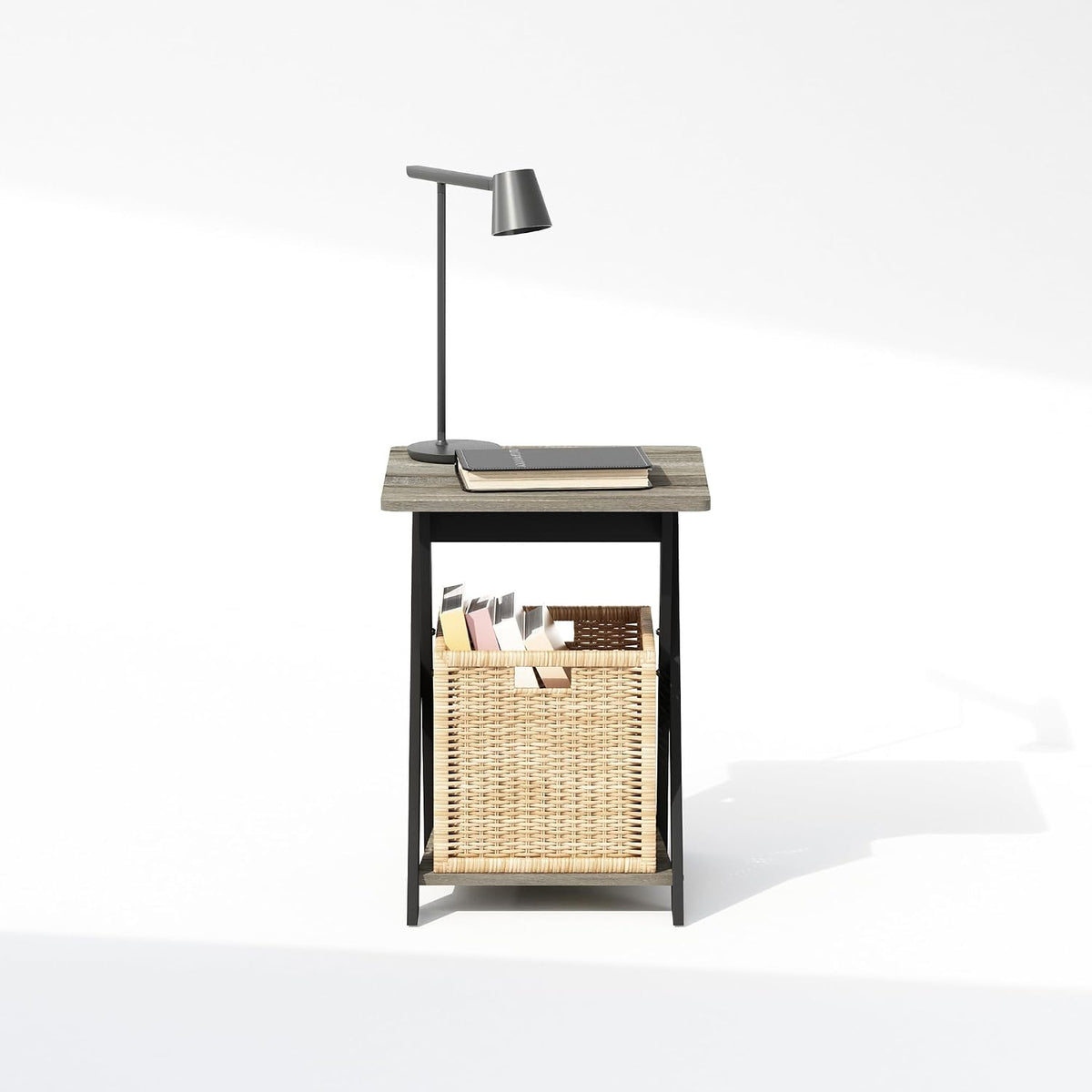TIDUR 2-Tier Oval Night Stand with Open Shelf, French Oak