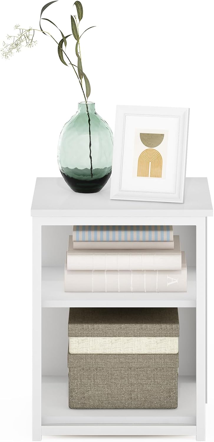 CAMNUS Side Table, 2-Tier Modern Metal Frame End Table with Open Shelf, Night Stand, Bedside Table, for Living Room, Bedroom, White