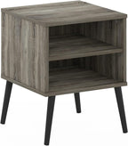 Claude Mid Century Style Nightstand with Wood Legs, 15.55 (D) x 15.55 (W) x 20.16 (H) inches, French Oak Grey