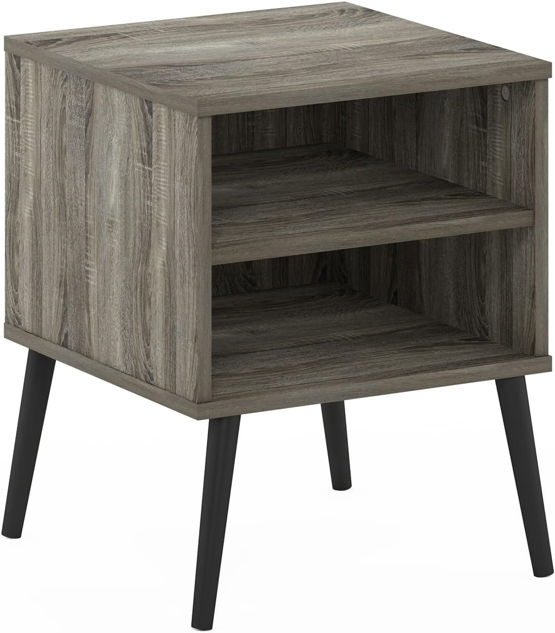 Claude Mid Century Style Nightstand with Wood Legs, 15.55 (D) x 15.55 (W) x 20.16 (H) inches, French Oak Grey