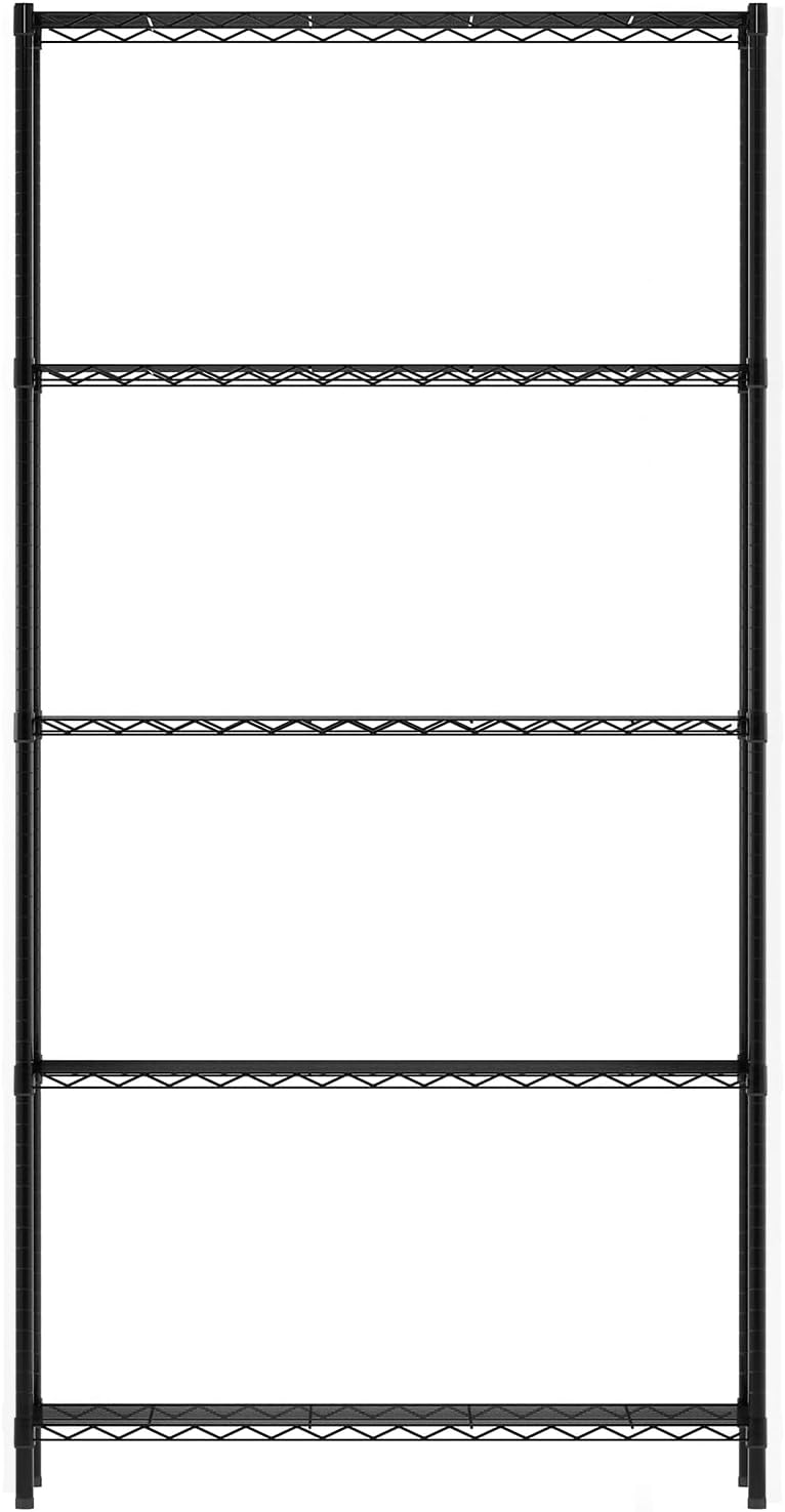 Wayar Metal Storage Shelf Rack, 5 Tiers, 36-Inch, Black