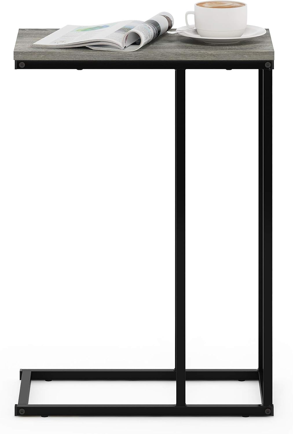 CAMNUS C-Shape Metal Frame Side Table, French Oak Grey