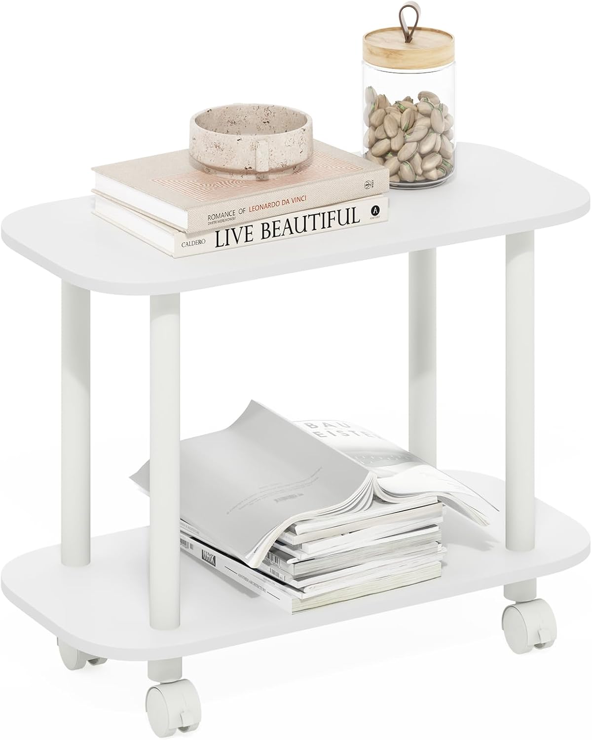 Turn-N-Tube Toolless 2-Tier Oval Book Cart, White