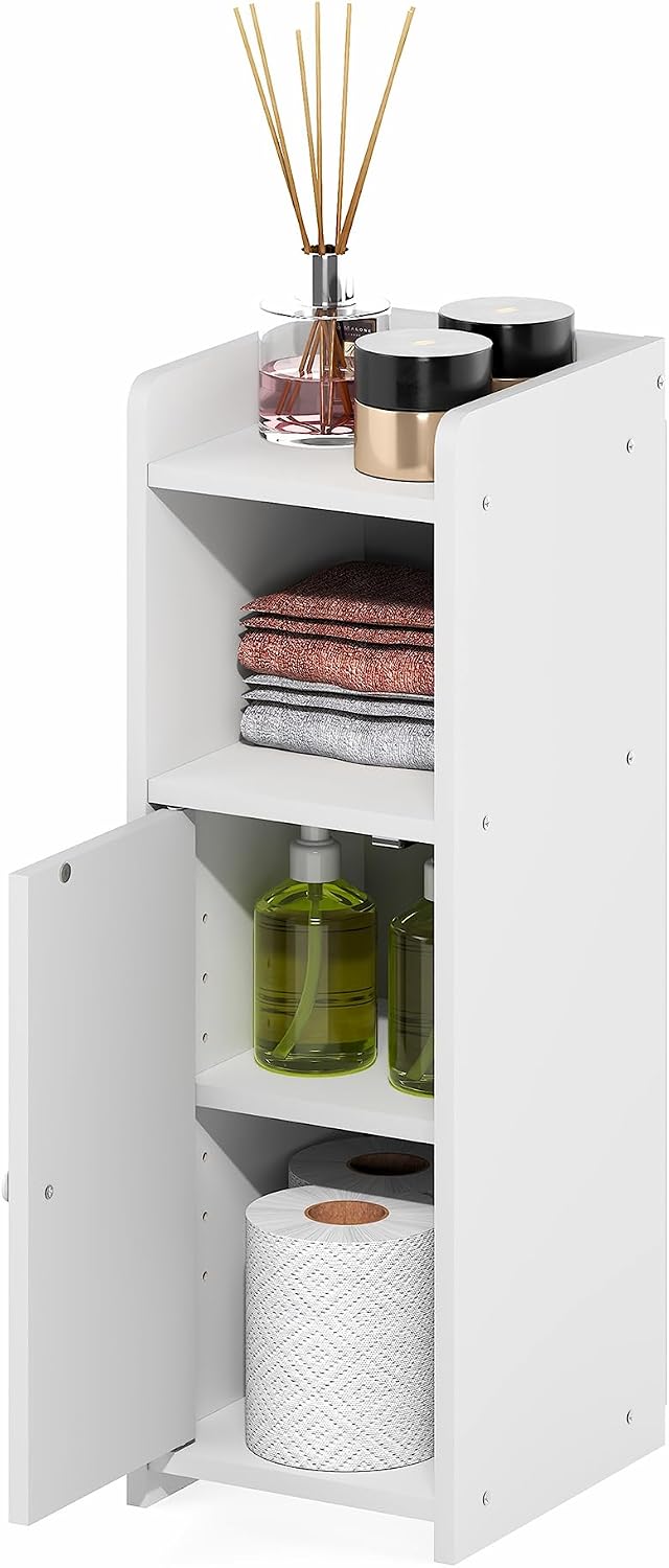Fulda Night Stand, 4-Tier Nightstand, Bedside Table, Narrow End Table with Door and Adjustable Shelves, 24H, for Small Spaces, Bedroom, Dorm Room, Living Room, White