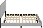 Lucy Bed Frame, King Size Bedframe with Geometric Design Upholstered Headboard, Bed with Adjustable Headboard, No Box Spring Needed, 12pcs Wooden Slat Support, for Bedroom, Dorm, Glacier