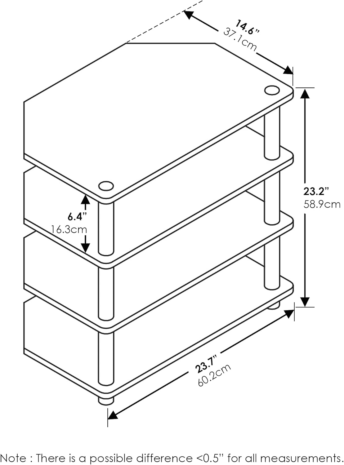 Turn-N-Tube Easy Assembly 4-Tier Petite Entertainment Center / TV Stand / TV Unit / TV Desk, Blackwood