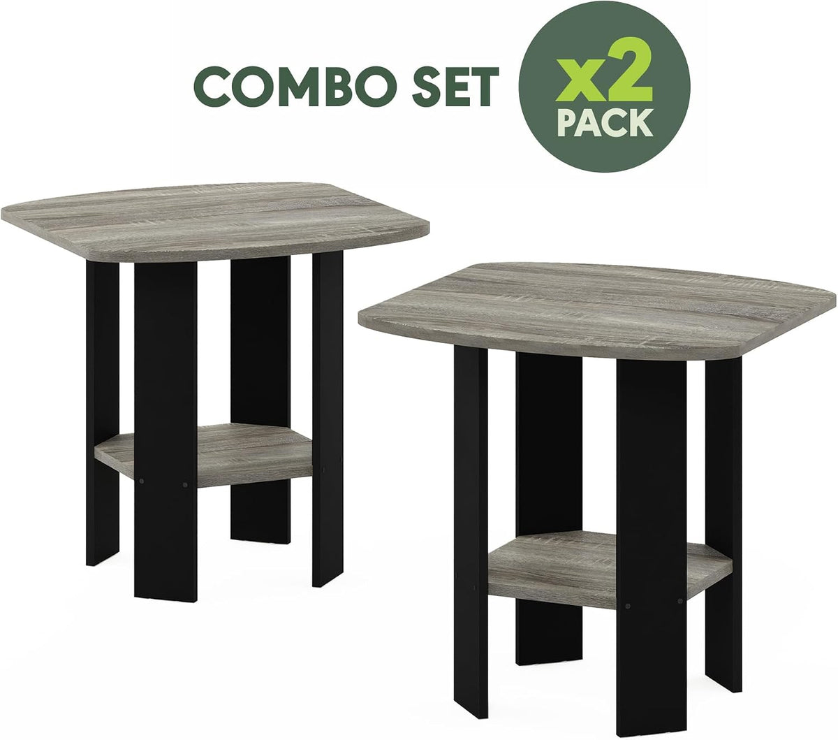 TIDUR Night Stand Set of 2, Nightstand with Shelf, French Oak