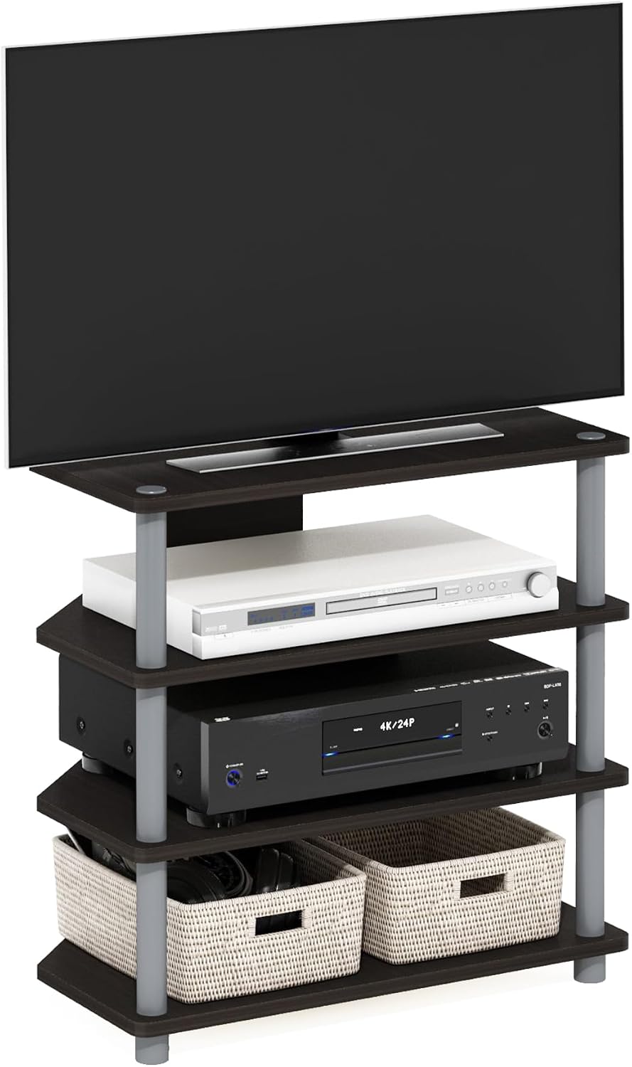 Turn-N-Tube Easy Assembly 4-Tier Petite Entertainment Center / TV Stand / TV Unit / TV Desk, Espresso/Grey
