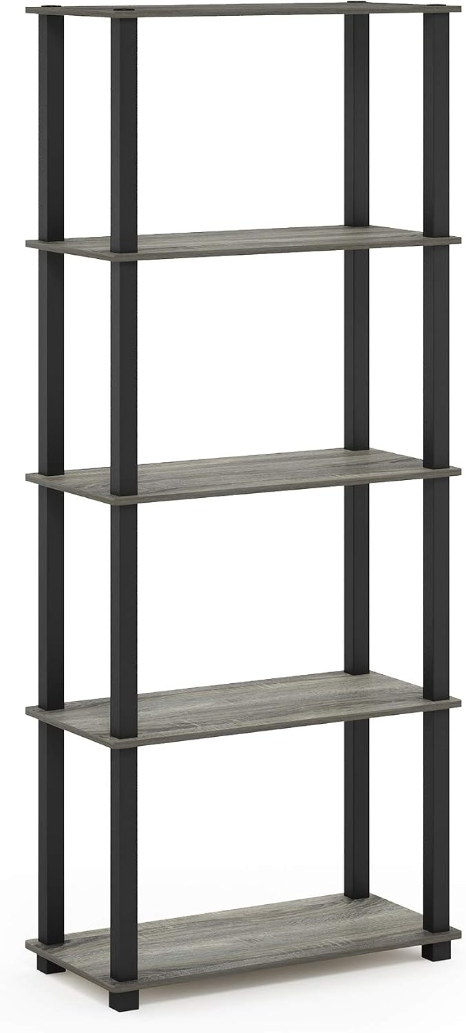 TURN-S-TUBE Book Shelf, 5-Tier Toolless Storage Shelves with Square Tubes, Shelving Unit for Organization and Storage for Living Room, Home Office, French Oak