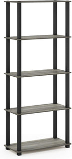 TURN-S-TUBE Book Shelf, 5-Tier Toolless Storage Shelves with Square Tubes, Shelving Unit for Organization and Storage for Living Room, Home Office, French Oak