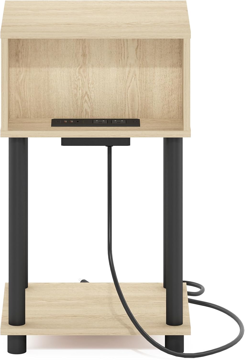 Just Side Table, 3-Tier Charging Station End Table, Natural Oak
