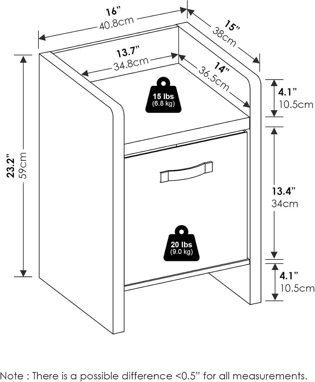 Viola Thick Frame Night Stand with Storage Bin, Dark Oak