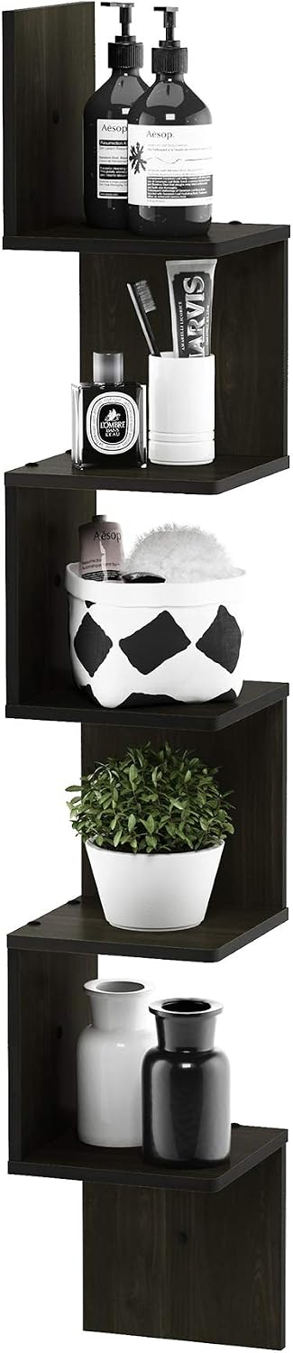 Rossi 5-Tier Corner Square Floating Shelves for Wall, Espresso