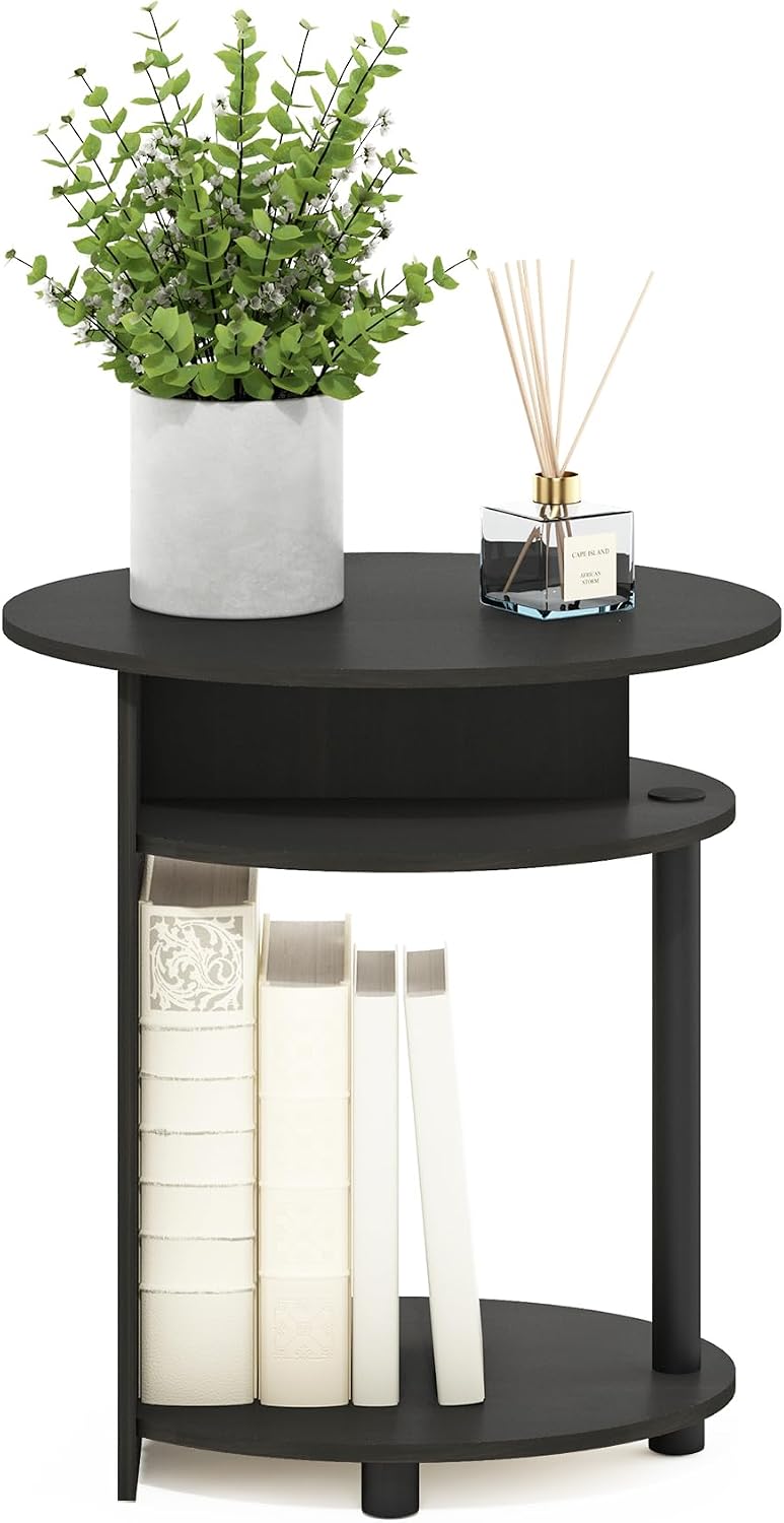 Jaya 3-Tier Round Side Table, Oval Tabletop, Black Walnut
