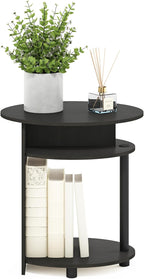 Jaya 3-Tier Round Side Table, Oval Tabletop, Black Walnut