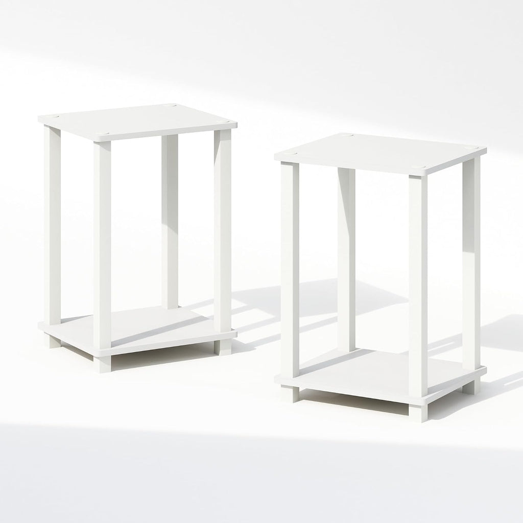 Simplistic Set of 2 Toolless 2-Tier Night Stand, White