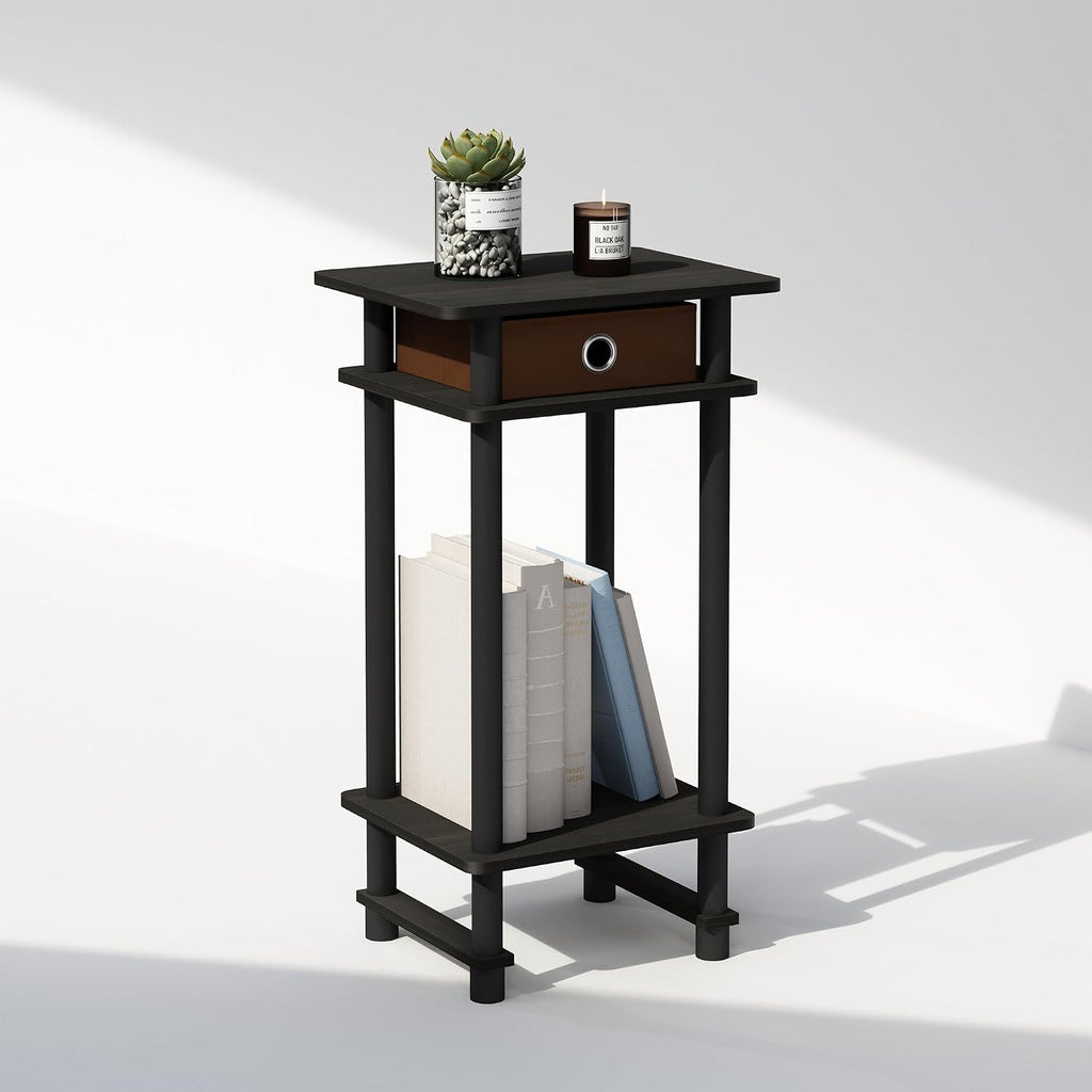 Turn-N-Tube Tall Nightstand with Bin, 1-Pack, Plastic Poles, Espresso/Brown