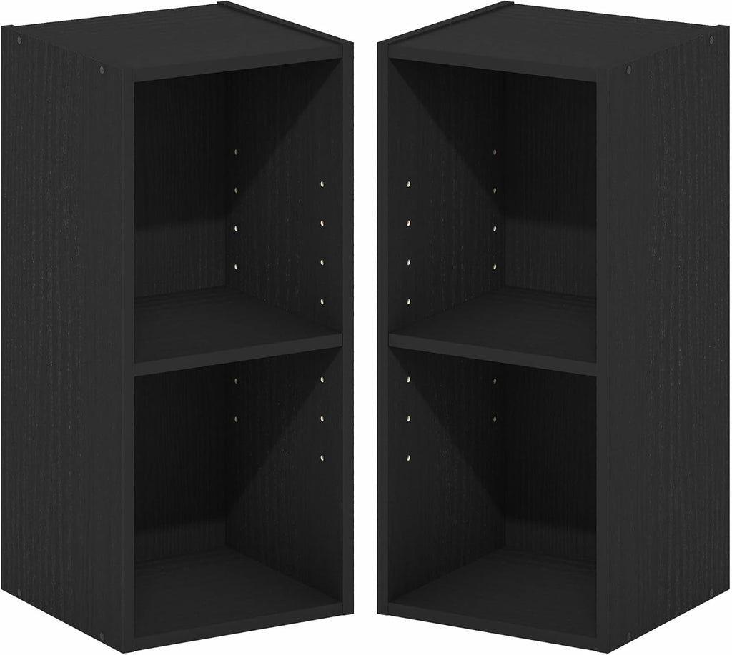 Fulda Book Shelf Set of 2, 2-Tier Narrow Bookshelf, Blackwood