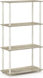 Turn-N-Tube 4-Tier Multipurpose Shelf Display Rack, Classic Tubes, Sonoma Oak/White