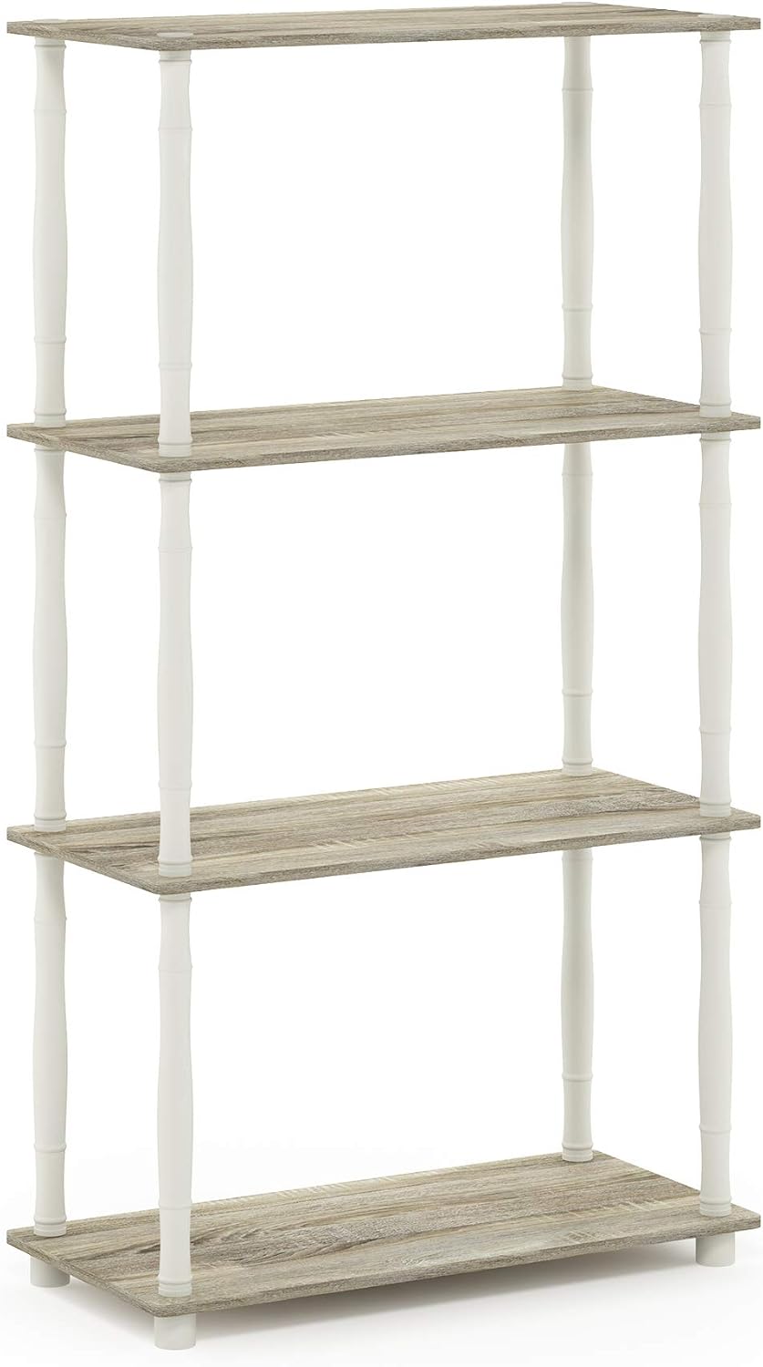 Turn-N-Tube 4-Tier Multipurpose Shelf Display Rack, Classic Tubes, Sonoma Oak/White