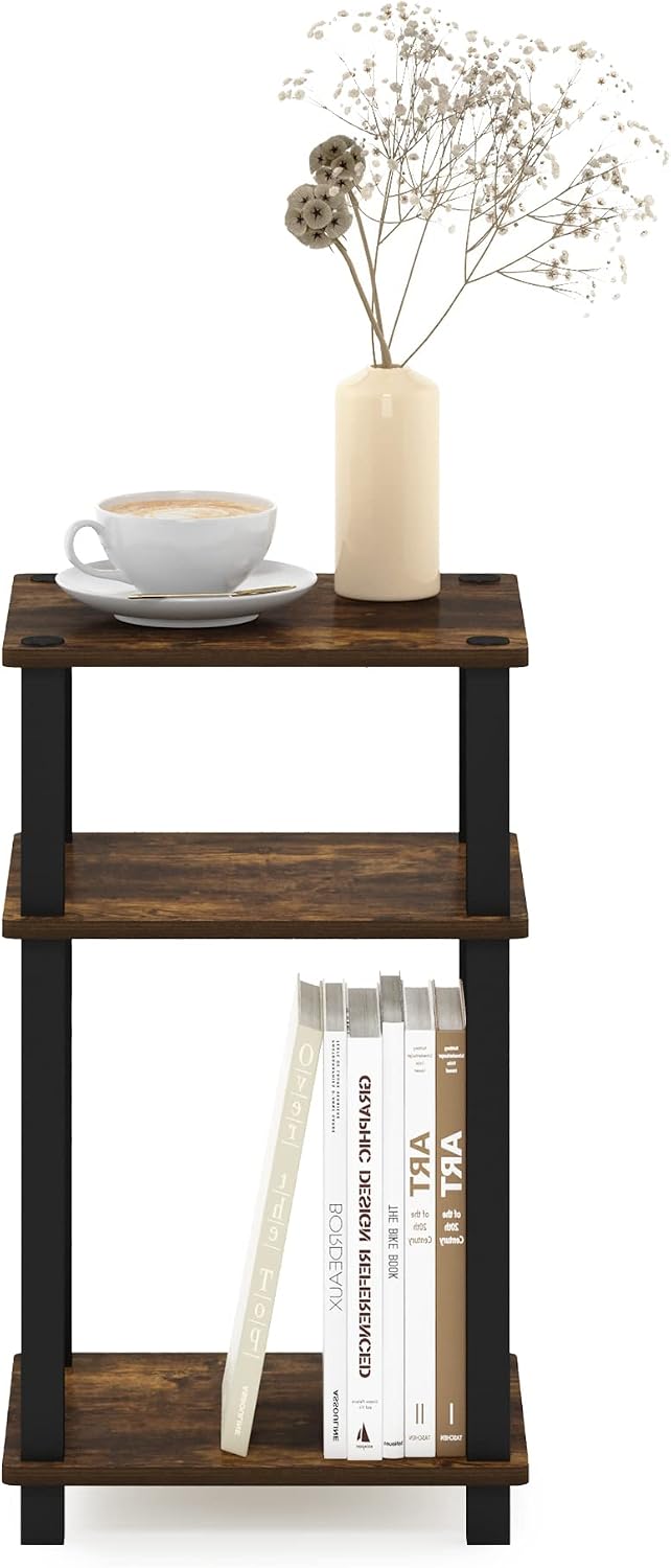 JUST Toolless 3-Tier Side Table, Open Shelf End Table, Amber Pine