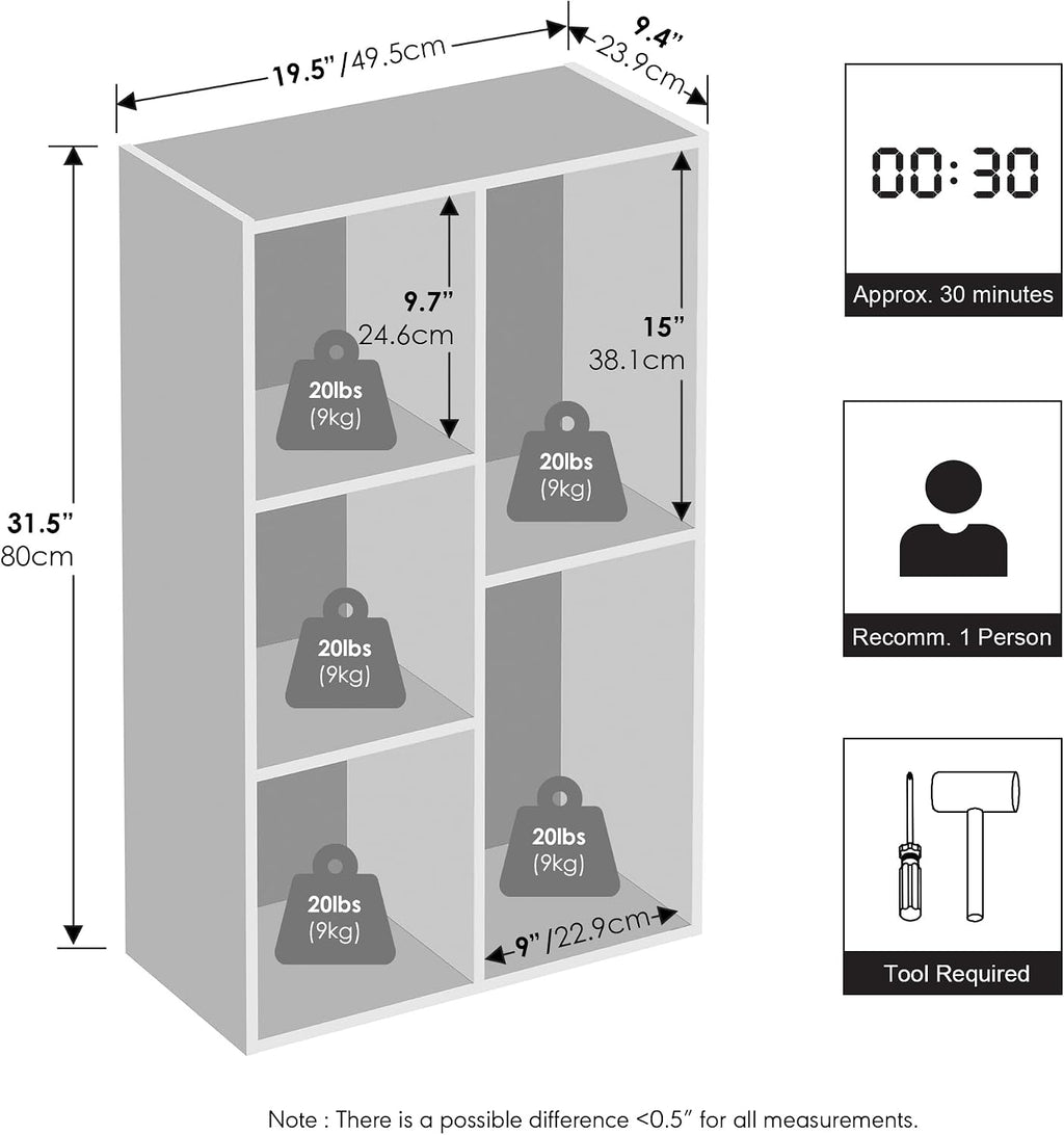 Reed Closet Organizers and Storage, 5-Cube Reversible Closet Shelves, Closet Organization Shelf, 9.4 x 19.5 x 31.5, for Bedroom, Closet, Blackwood