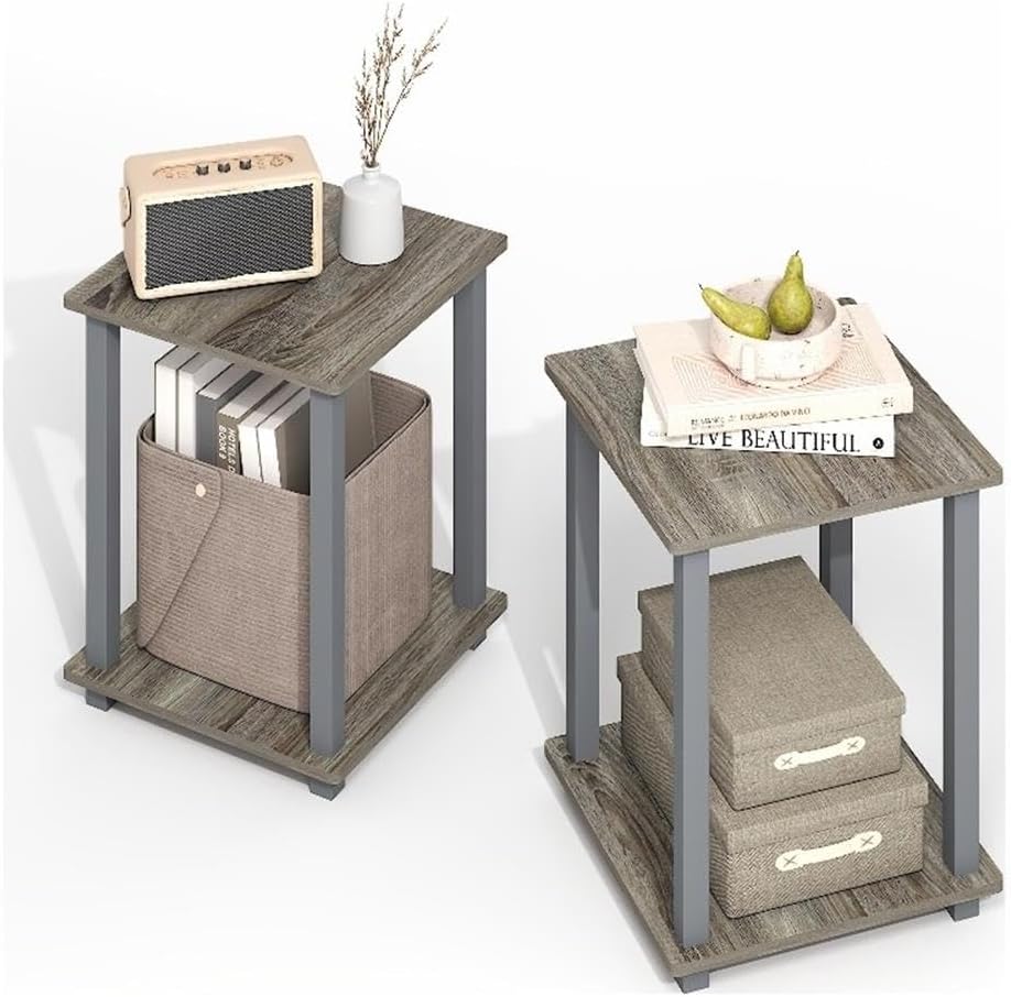 Simplistic Side Table Set of 2, End Table, Night Stand, Nightstand, Bedside Table, for Living Room, Bedroom, Grey Oak