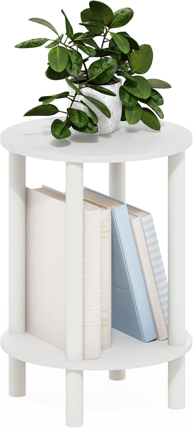 TURN-N-TUBE Toolless 2-Tier Round Side Table, White