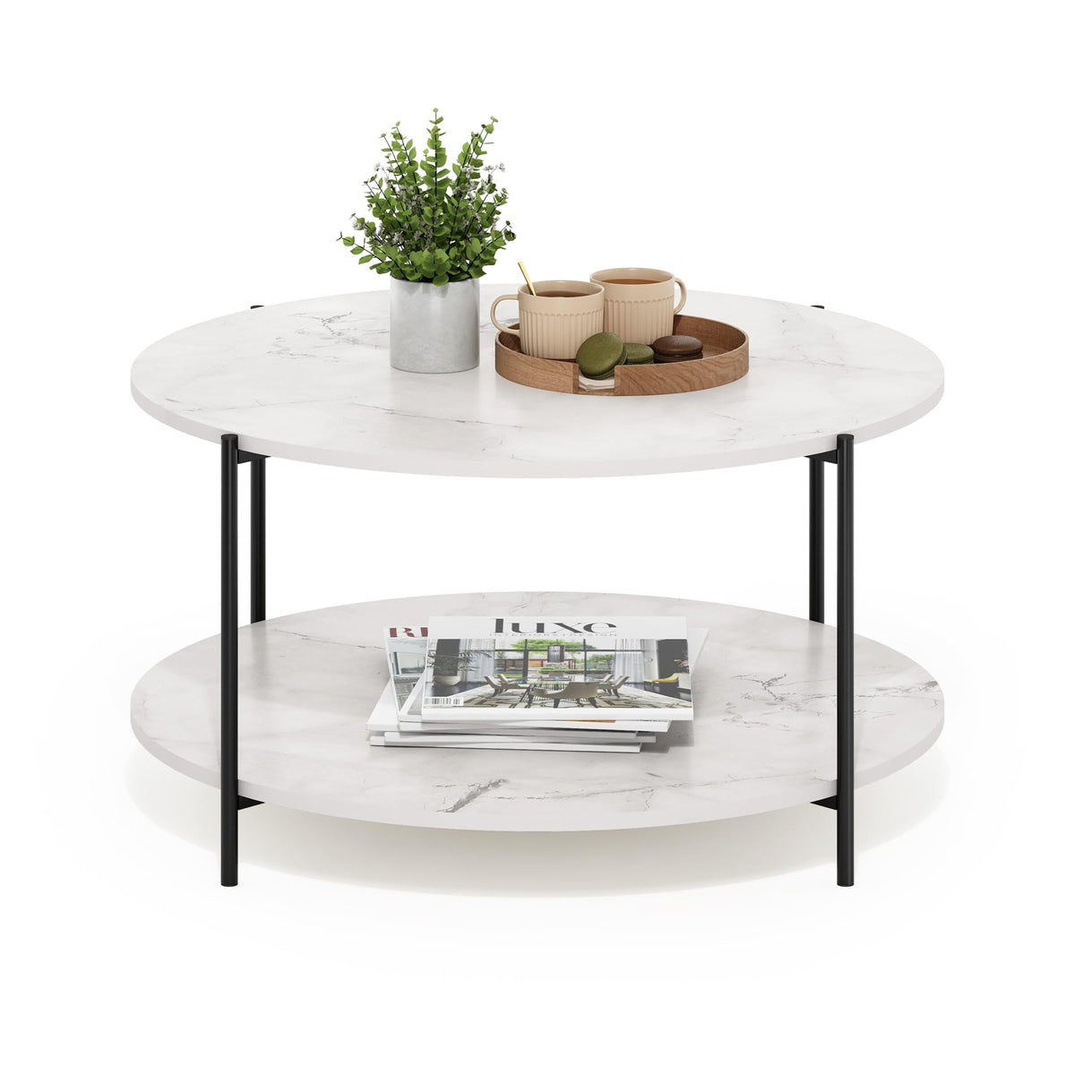 Basic 2-Tier Modern Coffee Table with Open Shelf, White