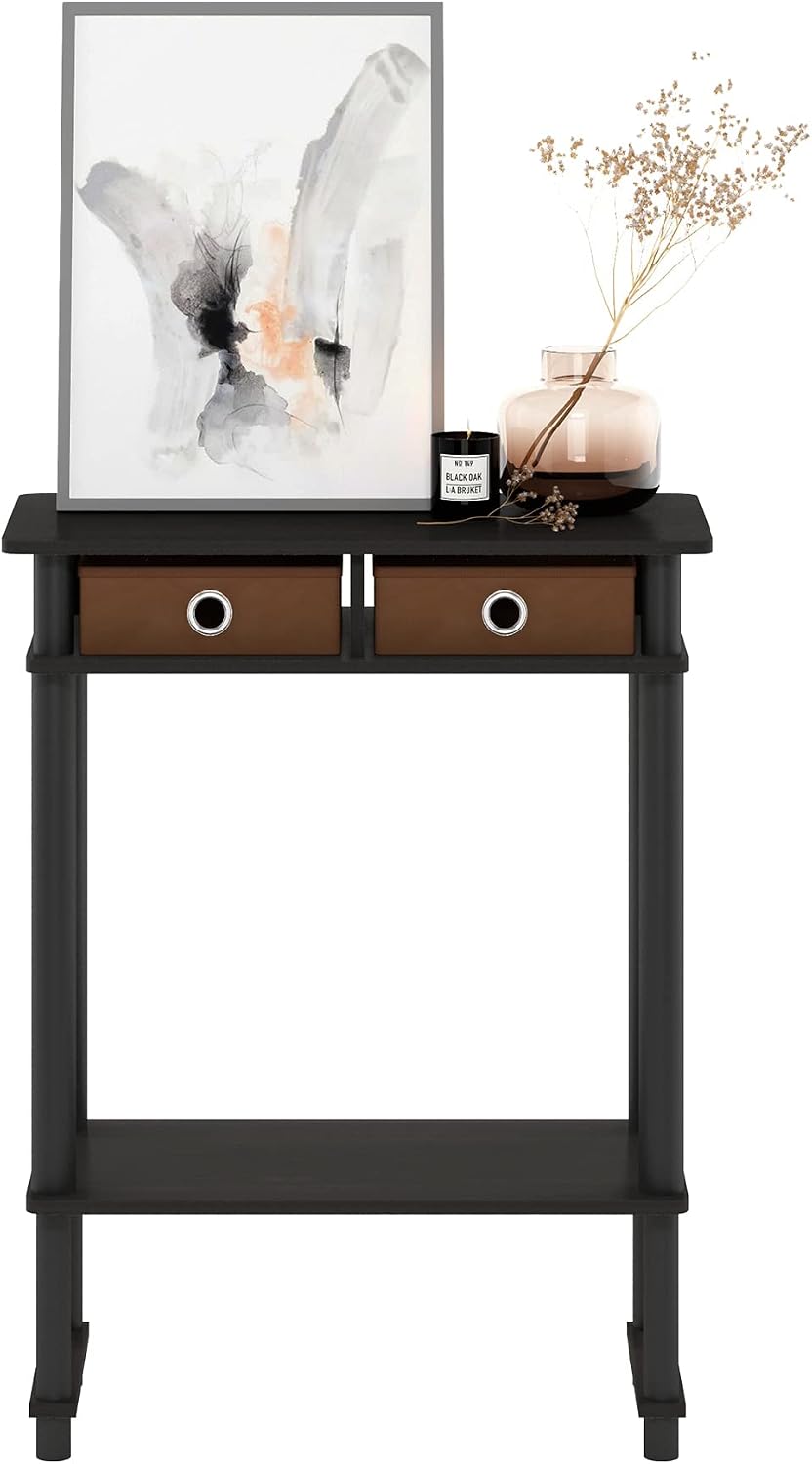 Turn-N-Tube Tall-Wide Hallway Console Table with Bin, Espresso/Brown