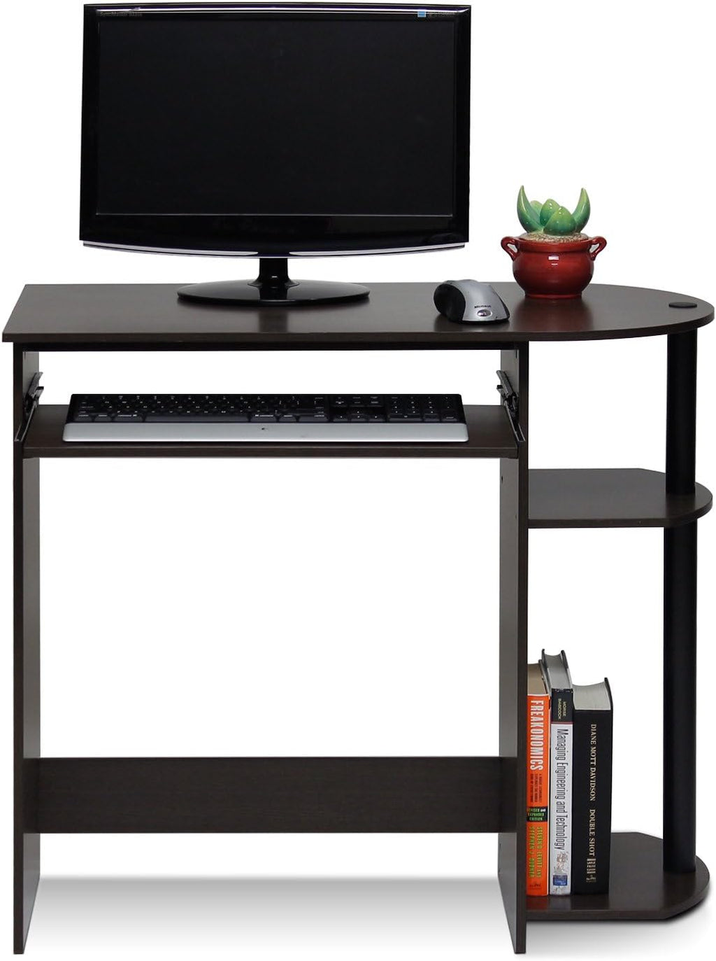 Simplistic Easy Assembly Computer Desk, With Keyboard Tray, Dark Brown/Black