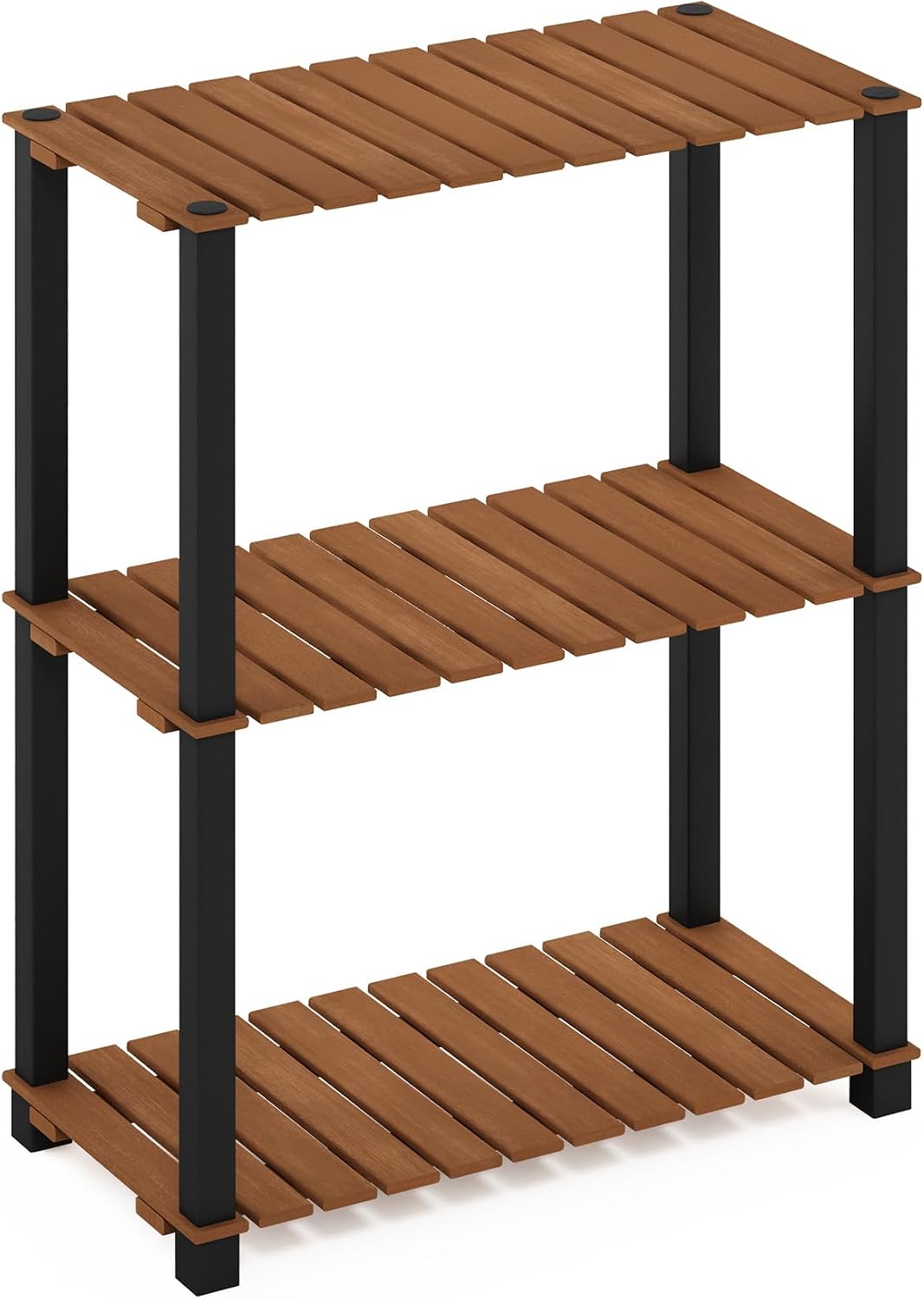 Pangkor 3-Tier Turn-N-Tube Indoor Outdoor Plant Shelf Wood Stand with Square Poles, Natural/Black